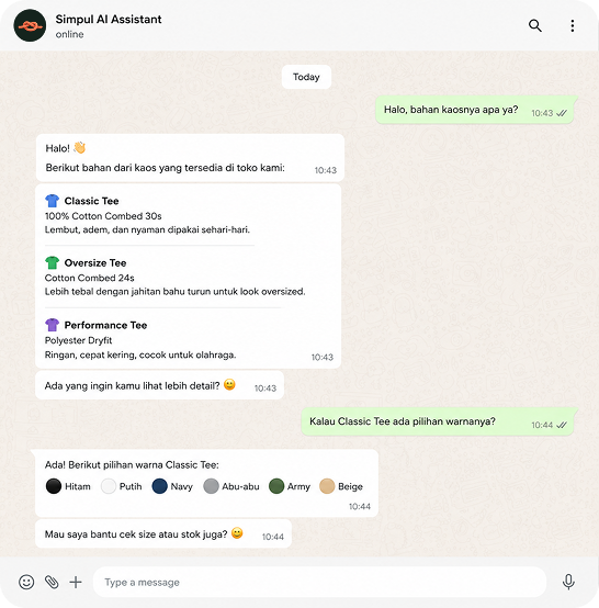Simpul Commerce — Answer product questions
